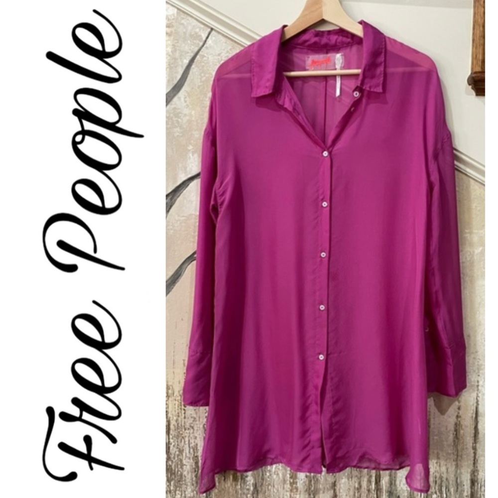 FREE PEOPLE•Satin Button Down Shirt•Sz Medium